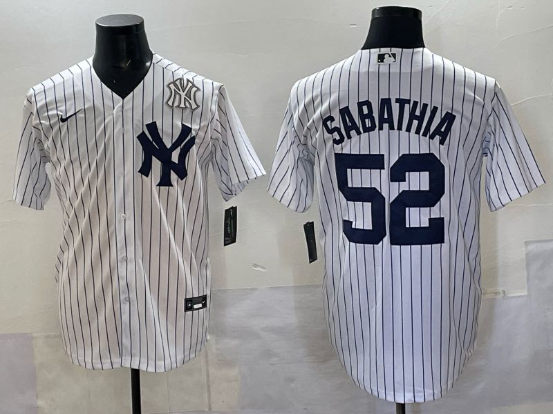 Men New York Yankees #52 Sabathia White Stripe Nike MLB 2025 Jersey 09->new york yankees->MLB Jersey
